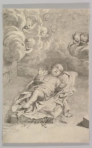 The Christ Child on a Bed of Straw by Claude Mellan depicting Luke 2