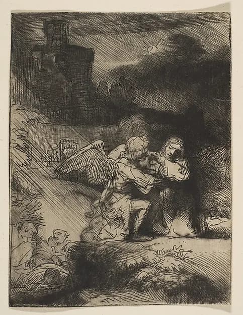 The Agony in the Garden by Rembrandt van Rijn depicting Matthew 26