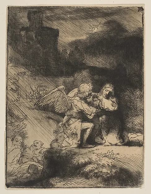 The Agony in the Garden by Rembrandt van Rijn depicting Matthew 26