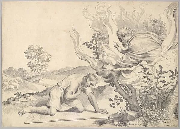 Moses Before the Burning Bush by Claude Mellan depicting Exodus 3