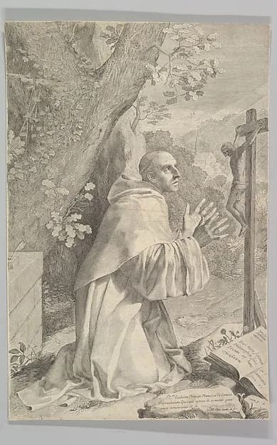 St. Bernard Kneeling Before a Crucifix by Claude Mellan depicting Matthew 27