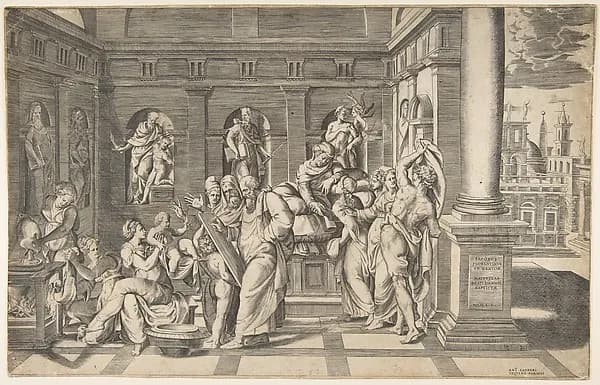 The birth of Saint John the Baptist by Giulio Bonasone depicting Matthew 3