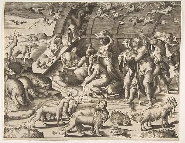 Noah leaving the Ark by Giulio Bonasone depicting Genesis 7
