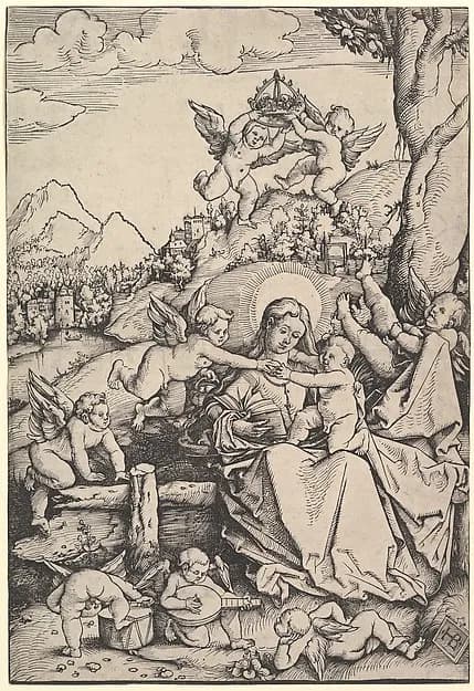 The Virgin and Child with Eight Angels in a Landscape by Hans Baldung Grien depicting Luke 2
