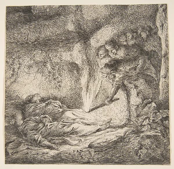 Finding the bodies of Saints Peter and Paul (fragment) by Giovanni Benedetto Castiglione (Il Grechetto) depicting Matthew 4