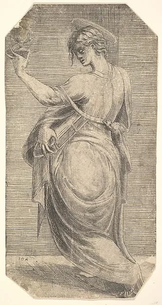 St John in profile facing left, from "Christ and the Apostles" by Andrea Schiavone (Andrea Meldola) depicting John 1