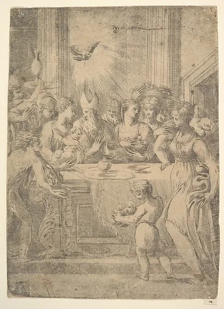 The presentation of Christ in the temple by Andrea Schiavone (Andrea Meldola) depicting John 1