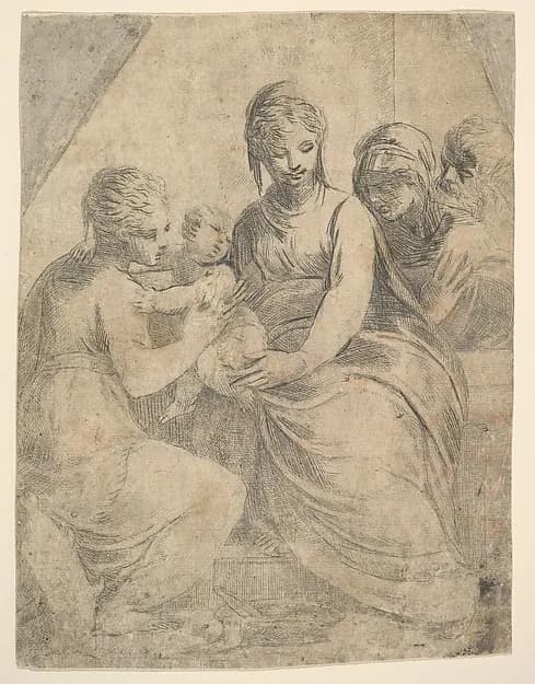 The Virgin and Child accompanied by saints by Andrea Schiavone (Andrea Meldola) depicting Luke 2