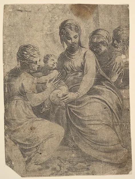 The Virgin and Child accompanied by saints by Andrea Schiavone (Andrea Meldola) depicting Luke 2