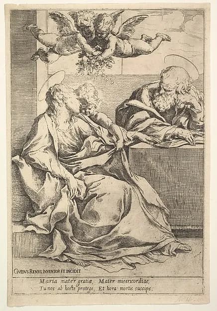 The Holy Family with Two Angels by Guido Reni depicting Luke 2