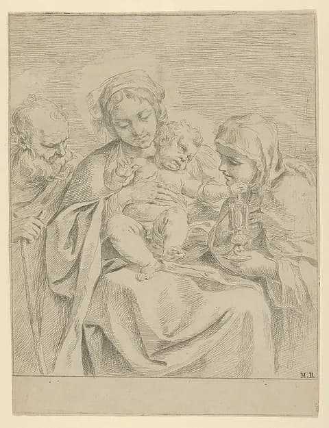 The Holy Family with Saint Clare (counterproof) by Guido Reni depicting Luke 2