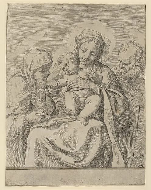 The Holy Family with Saint Clare by Guido Reni depicting Luke 2