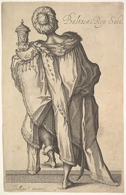 Balthasar, after figure in "The Adoration of the Magi" by Jacques Bellange by Matthäus Merian the Elder depicting Matthew 2