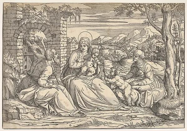 The Holy Family with saints Elizabeth and John by Nicolò Boldrini depicting Matthew 3