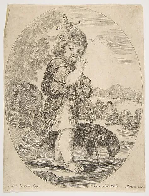 Saint John the Baptist Biting a Piece of Fruit by Stefano della Bella depicting Matthew 3