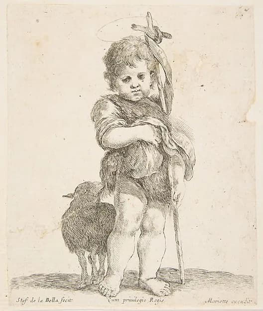 Saint John the Baptist holding his folded robe by Stefano della Bella depicting Matthew 3