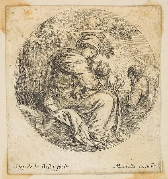 Rest on the Flight into Egypt by Stefano della Bella depicting Matthew 2