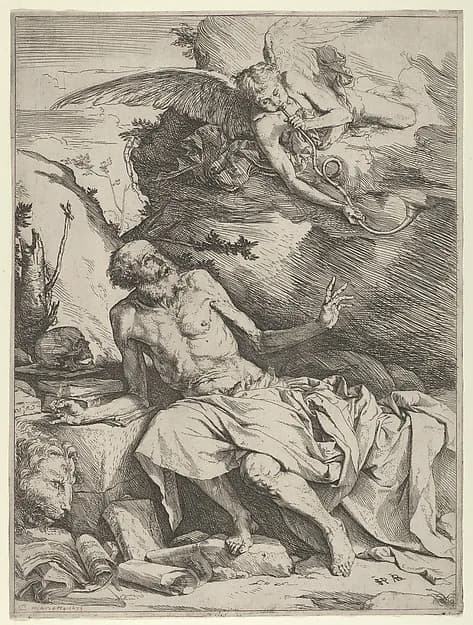 Saint Jerome Hearing the Trumpet of the Last Judgment by Jusepe de Ribera (called Lo Spagnoletto) depicting Romans 8