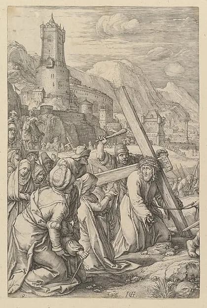 Christ Carrying the Cross, from "The Passion of Christ" by Hendrick Goltzius depicting Mark 15