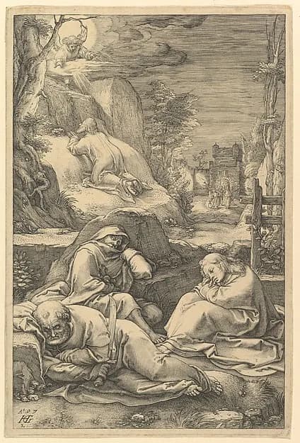 The Agony in the Garden, from "The Passion of Christ" by Hendrick Goltzius depicting Matthew 26