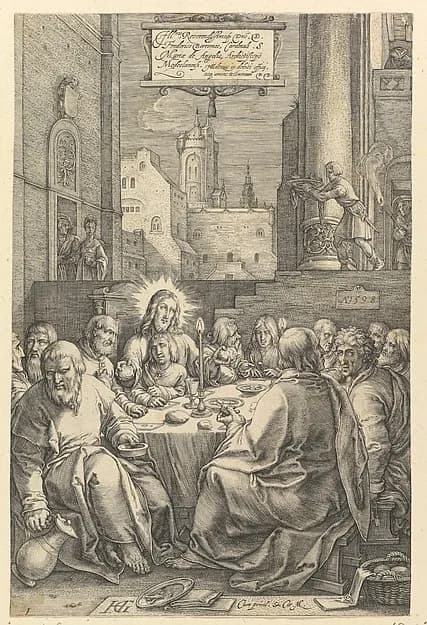The Last Supper, from "The Passion of Christ" by Hendrick Goltzius depicting Matthew 26