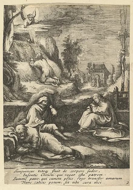 The Agony in the Garden, from "The Passion of Christ" by Nicolas Cochin depicting Luke 22
