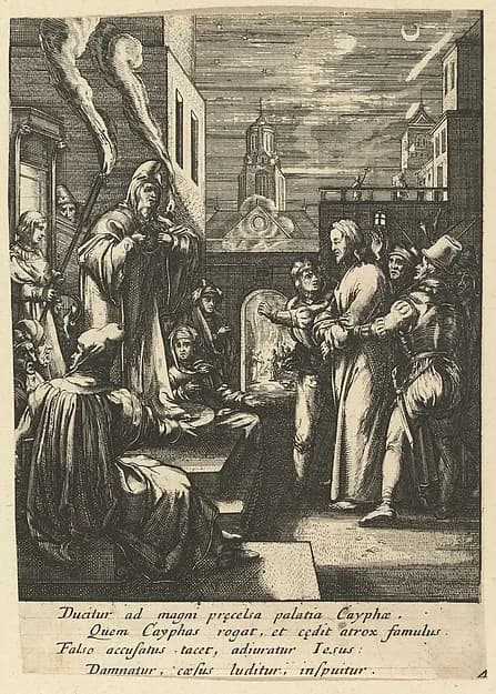 Christ Before Caiaphus, from "The Passion of Christ" by Nicolas Cochin depicting John 1