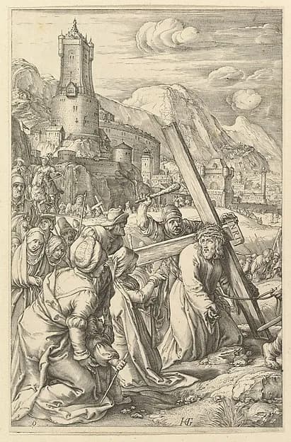 Christ Carrying the Cross, from "The Passion of Christ" by Anonymous depicting Mark 15