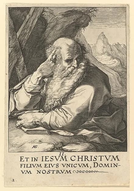 St.  Andrew, from "Christ, the Apostles and St. Paul with the Creed" by Hendrick Goltzius depicting John 1