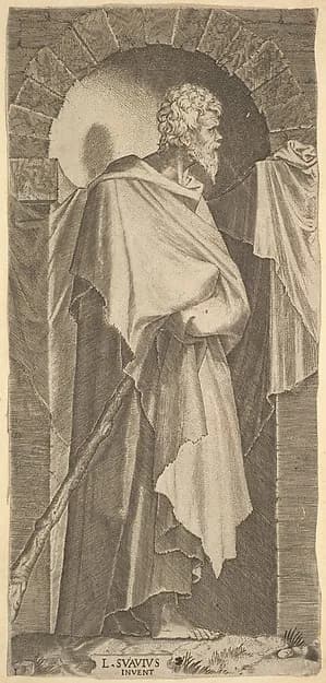 St. James Minor(?) in an arcuated niche, from "Christ and the Twelve Apostles" by Lambert Suavius depicting John 1