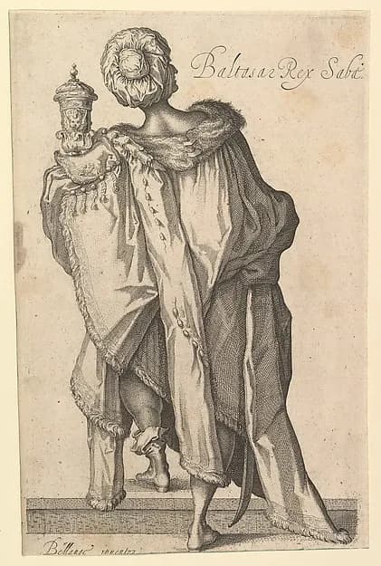 Balthasar, after figure in "The Adoration of the Magi" by Jacques Bellange by Matthäus Merian the Elder depicting Matthew 2