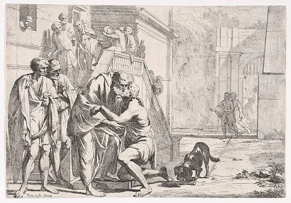 The Return of the Prodigal Son, Shown Embracing His Son by Pietro Testa depicting Luke 15