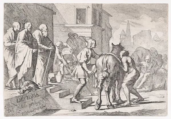 The Departure of the Prodigal Son, Shown About to Mount a Horse by Pietro Testa depicting Luke 15