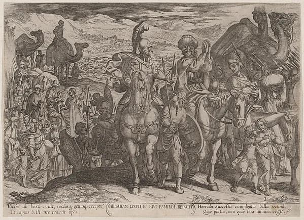 Plate 3: Abraham Taking Lot and His Family to His Own Land, from "The Battles of the Old Testament" by Antonio Tempesta depicting Genesis 13