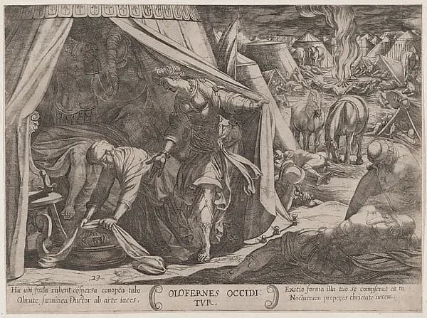 Plate 23: Judith and Holofernes, from "The Battles of the Old Testament" by Antonio Tempesta depicting Judith 13