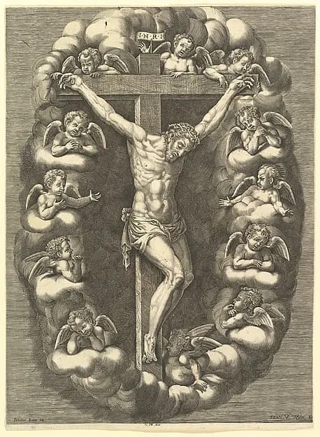 The Crucified Christ Surrounded by Mourning Angels by Anonymous, Italian, 16th century depicting Matthew 27