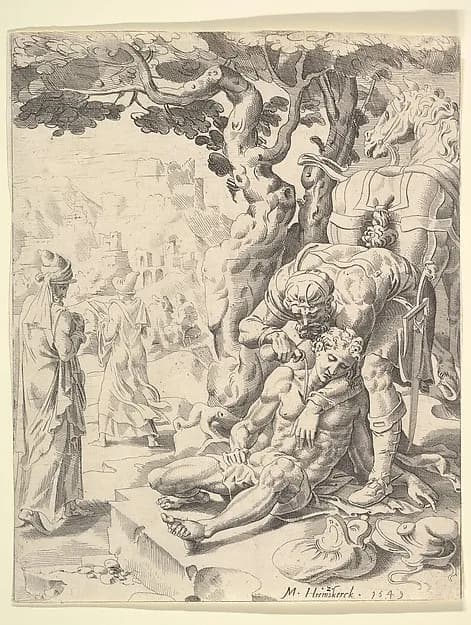 The Parable of the Good Samaritan by Maarten van Heemskerck depicting Luke 10