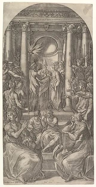 The Marriage of the Virgin by Giovanni Jacopo Caraglio depicting Luke 1