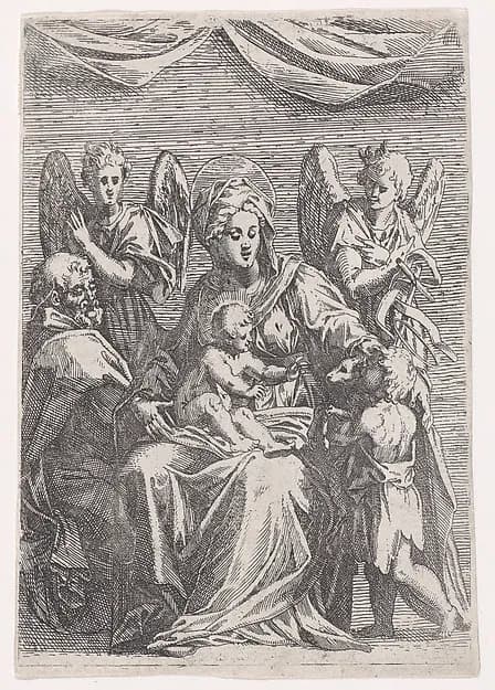 Holy Family with Two Angels by Jacques Callot depicting Luke 2
