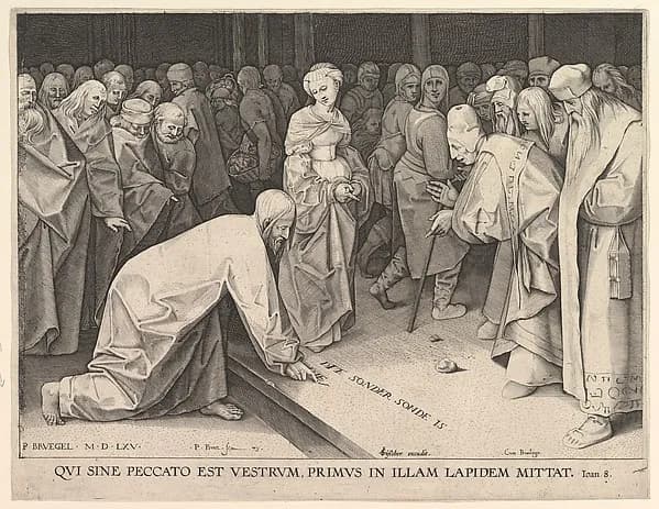Christ and the Woman Taken in Adultery by Pieter Perret depicting John 1