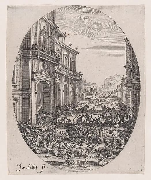 Plate 2, from "Le Massacre des Innocents" (The Massacre of the Innocents) by Jacques Callot depicting Matthew 2