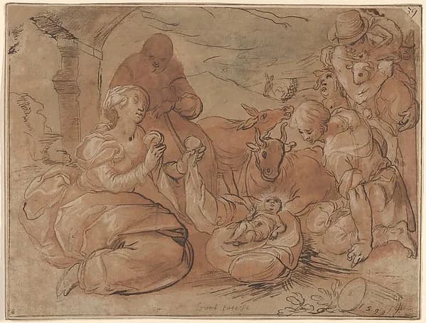 The Adoration of the Shepherds by Gerrit Pietersz. Sweelink depicting Luke 2