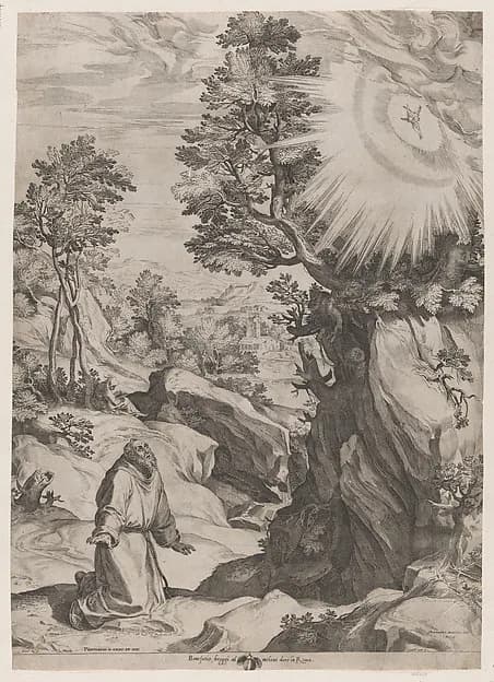 St Francis Penitent in the Wilderness by Cornelis Cort depicting Matthew 5