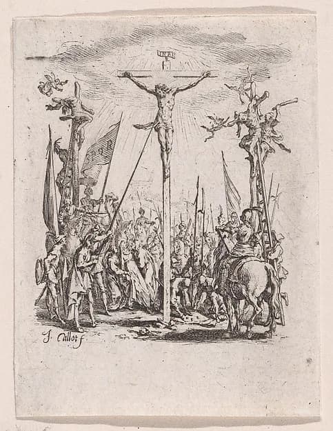 Jésus est Percé d'une Lance (Jesus is Pierced with a Spear), from "La Petite Passion" (The Little Passion) by Jacques Callot depicting John 1