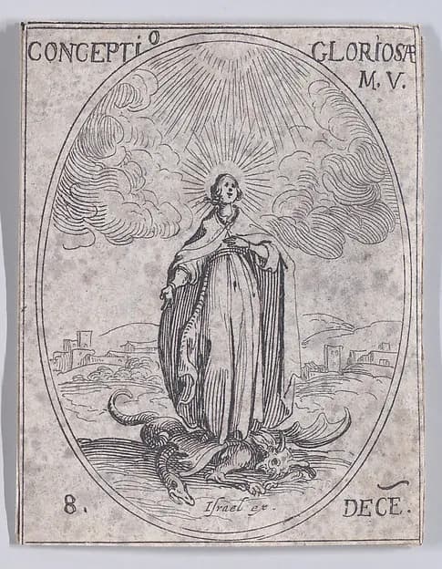 La Conception Glorieuse de la Se. Vierge (The Immaculate Conception), December 8th, from "Les Images De Tous Les Saincts et Saintes de L'Année" (Images of All of the Saints and Religious Events of the Year) by Jacques Callot depicting Luke 1