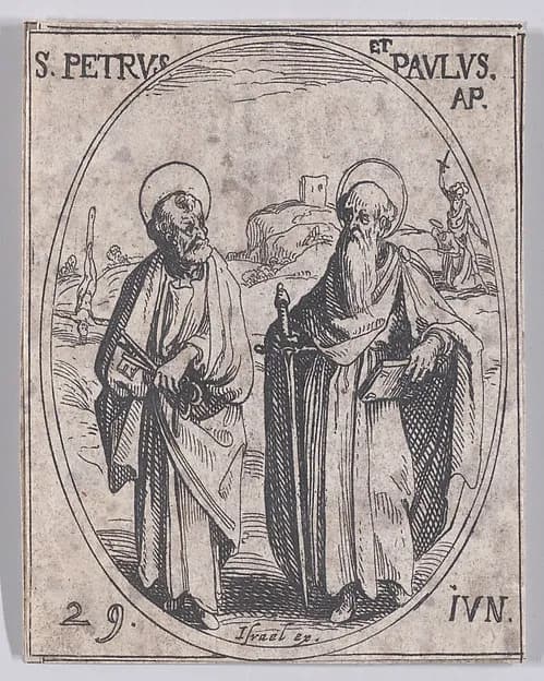 S. Pierre et S. Paul, apôtres (St. Peter and St. Paul, Apostles), June 29th, from "Les Images De Tous Les Saincts et Saintes de L'Année" (Images of All of the Saints and Religious Events of the Year) by Jacques Callot depicting Matthew 4