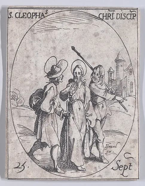 S. Cléophas, Disciple du Christ (St. Cleophas, Disciple of Christ), September 25th, from "Les Images De Tous Les Saincts et Saintes de L'Année" (Images of All of the Saints and Religious Events of the Year) by Jacques Callot depicting John 1