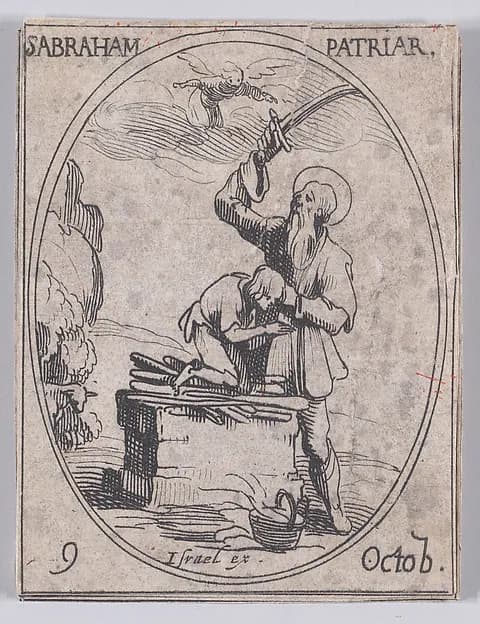 S. Abraham, patriarche (St. Abraham, Patriarch), October 9th, from "Les Images De Tous Les Saincts et Saintes de L'Année" (Images of All of the Saints and Religious Events of the Year) by Jacques Callot depicting Genesis 18