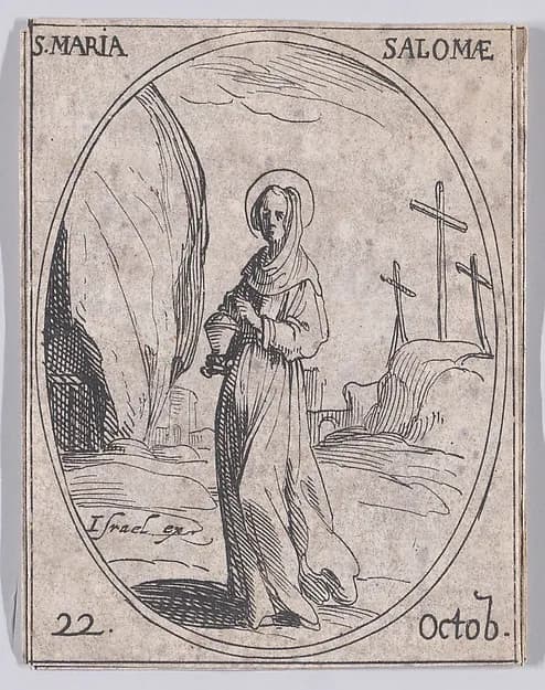 Ste. Maria Salomé (St. Mary Salome), October 22nd, from "Les Images De Tous Les Saincts et Saintes de L'Année" (Images of All of the Saints and Religious Events of the Year) by Jacques Callot depicting Matthew 14