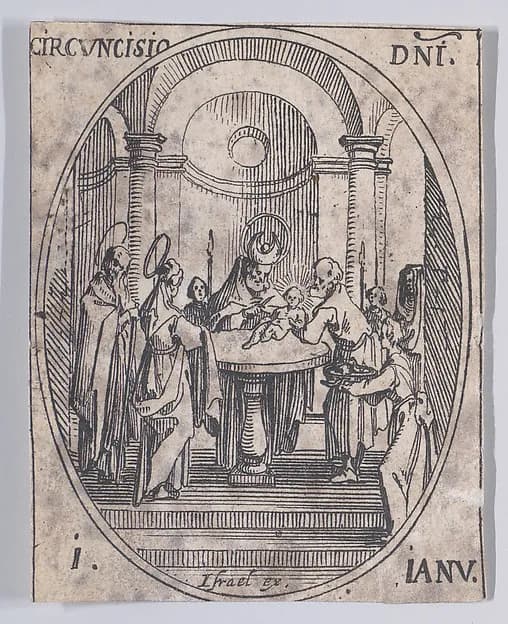 La Circoncision de Jésus-Christ (The Circumcision of Christ), January 1st, from "Les Images De Tous Les Saincts et Saintes de L'Année" (Images of All of the Saints and Feast Days of the Year) by Jacques Callot depicting Luke 2